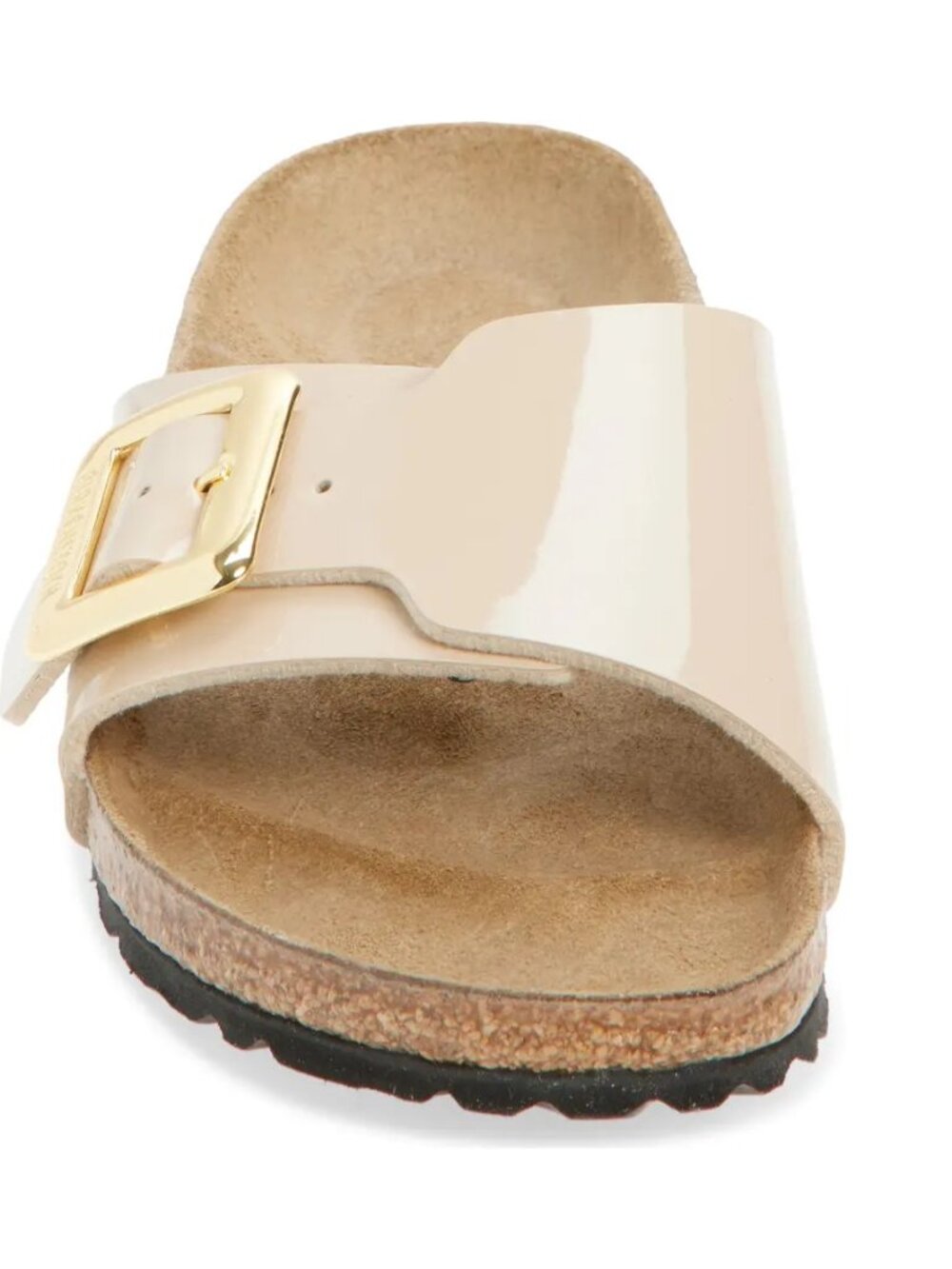 Women’s Catalina Cushion Buckle Birkenstock in Patent Sand size 8 Narrow Fit